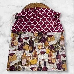 Burgundy Wine Bottle Cotton Bread Bag, Reusable Sourdough Storage, Handmade Bag